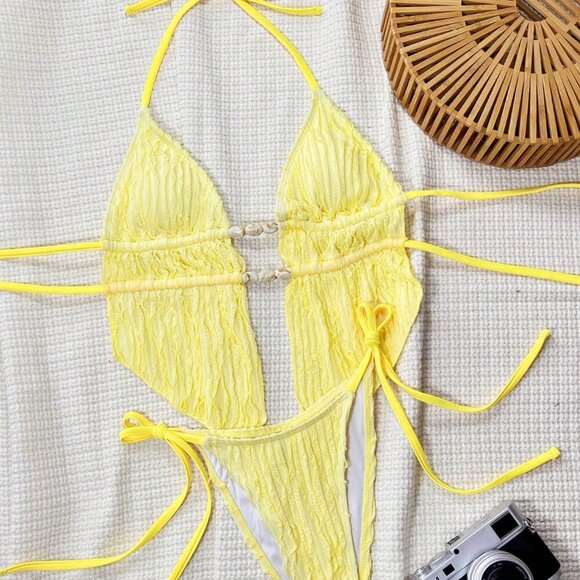 Sexy Womens Strappy Backless Triangle Drawstring Halter Top&Bottom bikini set - Picture 5 of 5